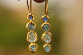 Sale Solid Gold Dangle Earrings Blue Green Yellow Gem Etsy In 2020 Gold Earrings Dangle Gem Earrings Yellow Gems