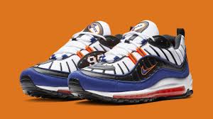 Nike Air Max 98 White Deep Royal Blue Total Orange Black Cd1536 100 Release Date Sole Collector Nike Nike Air Max Nike Shoes Air Max