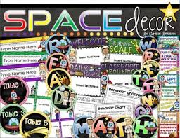 If you're an elementary teacher who is thinking about a space, astronaut, galaxy, outer space, universe, solar system theme then this classroom decor blog post is for you. Outer Space Theme Classroom Decor Bundle Behavior Chart Name Plates Signs
