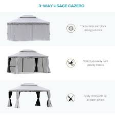 Order today with free shipping. Outsunny 10 Ft X 13 Ft Light Grey Outdoor Patio Gazebo Canopy With Polyester Roof Mesh Curtains 84c 101 The Home Depot