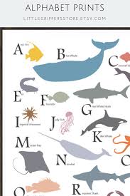 Alphabet Animal Nursery Print Sea Animal Print Gender Etsy Nursery Animal Prints Sea Animal Nursery Ocean Themed Nursery