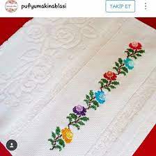Etamin Islemeli Havlu Kenarlari Ve Semalari Etamin Isi Havlu Kenari Islemek Icin Ya Etaminli Bolumu Olan Havlular A Capraz Dikis Modelleri Boncuk Kurdele Oyasi
