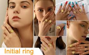 Amazon.com: U7 Anillo de boda con inicial para hombres y mujeres, chapado  en oro de 18 quilates, diseño hexagonal de la A a la Z, anillos de sello  apilables personalizados, Cobre :