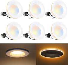 The 4 inch is not worth the extra money and the halo led cans are junk. 6 Pack 4 Inch Led Recessed Lighting With Night Light Cri90 850lm 11w 80w Baffle Trim 2700k 3000k 3500k 4000k 5000k Selectable Dimmable Recessed Lighting Damp Rated Led Can Lights Amazon Com
