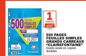 Grands carreaux séyès certifications pefc 100 %. Offre 500 Pages Feuilles Simples Grands Carreaux Clairefontaine Chez E Leclerc