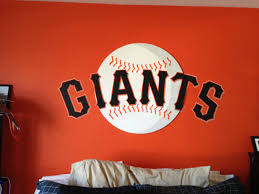 Sf Giants Logo Wall Decoration Made With A Inexpensive Plastic Table Top And Then Painted With Images Baseball Room Logo Wall Boy Decor