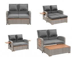 The rattan sofa set is made from high quality, weatherproof pe rattan woven over a rust proof aluminium frames allowing it to be left outside all year round. Greemotion Bahia Tobago Multifunktionssofa Inkl Hocker U Auflagen Ca 7 10 Cm Rattan Sonneninsel Rattanbett Sonnenliege Loungemobel Rattansofa Loungesofa Grau 132619