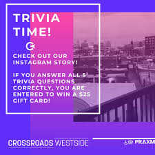 Mar 20, 2015 · (p.s these are also great questions to ask for an instagram quiz!) who will win — (sports team, cooking competitors, championships, etc)? Crossroads Westside Apartments Residents Go Check Out Our Instagram Story For Some Trivia Questions If You Get All 5 Right You Are Entered To Win A 25 Gift Card Winner Will