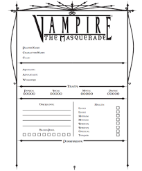 The character sheet shows the player's current character statistics (or 'stats' as they are more commonly known by). Vampire The Masquerade Character Sheet Scouting Web