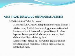 Aktiva tetap tidak berwujud, kekayaan perusahaan yang secara fisik tidak tampak tetapi merupakan suatu hak yang mempunyai nilai dan dimiliki oleh perusahaan untuk digunakan dalam kegiatan perusahaan. Aset Tidak Berwujud Ppt Download