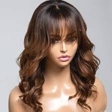 Amazon.com : Natural Black Layered Cut Wavy HD Transparent Lace Front Wig  With Bangs Human Hair Wig 13X6 Natural Wave Glueless Pre-plucked 150%  density Loose Wave Brazilian Remy Hair For Black Woman