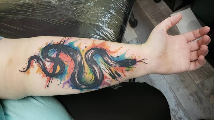 Watercolor snake by Sarah Lacey at Earth's Edge in Winston-Salem, NC : r/ tattoos