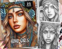 Boho Girls Coloring Book: 25 Bohemian Fashion Portraits (PDF)