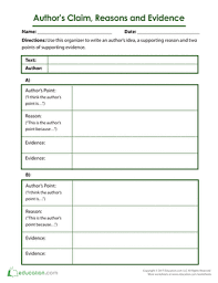Author S Claim Reasons And Evidence Worksheet Education Com Authors Purpose Author S Purpose Worksheet Argumentative Writing