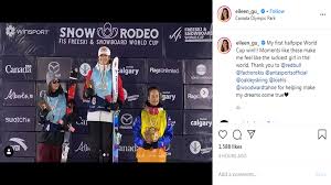 This dynamic and empowered group of women will help contribute to the future of such an iconic brand, shared gu in an instagram post. China S Freeskier Gu Ailing Claims First Halfpipe World Cup Win Cgtn