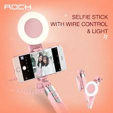 Rock Selfie Stick With Ring Led Light And Mirror Cute Fashion Android Wired Self Stick Monopod For Iphone Samsung Lg Smartphone Free Shipping Worldwide