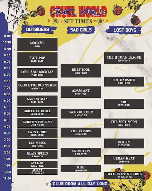 Cruel World fest 2023 set times (Siouxsie, Iggy Pop, Love and Rockets, Echo  and the Bunnymen, more)