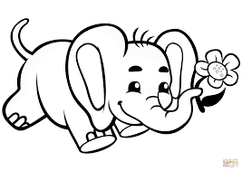 Baby elephant printable coloring pages. Cute Baby Elephant With Flower Coloring 2692260 Png Images Pngio