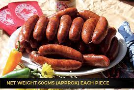 A sausage is a food usually made from ground meat (normally pork or beef ), mixed with salt , herbs , and other spices , although vegetarian sausages are available. Buy Pork Spicy Goan Sausage 100gm Online At Best Price Meisterwurst