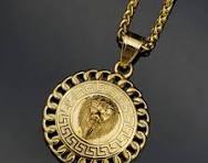 Cross-border Hot Hip Hop Accessories Titanium Steel Plated Vintage Round  Brand Animal lion Head Pendant Sweater Chain