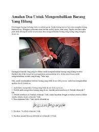 Mengembalikan barang hilang dengan amalan. Amalan Doa Untuk Mengembalikan Barang Yang Hilang Docx