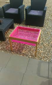 Ikea Latt Table Turned Into A Water Table For Kids Kids Water Table Outdoor Kids Sensory Table