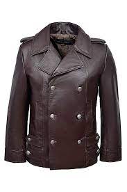 Affiliate German Naval 8971 Mild Brown Men S Classic Reefer Military Hide Leather Coat Jacket M Leather Coat Jacket Leather Coat Leather