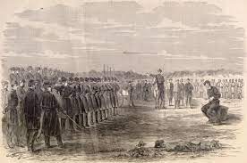 Civil War Firing Squad On 23 June 1863 John Schockman Of The 1st Kentucky Is Executed At Camp Cripple Creek For D Civil War Art Civil War Prisoner Of War Camp