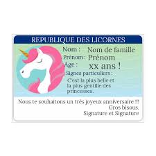 Carte D Anniversaire Carte D Identite Licorne A Imprimer Gratuit Carte D Identite Carte Anniversaire A Imprimer Carte Anniversaire
