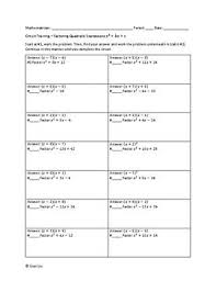 Factoring Quadratic Expressions A 1 Circuit Worksheet Quadratics Factoring Quadratics Math Centers