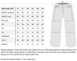 37 right worn jeans size chart