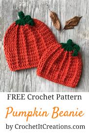 Free knitting and crocheting patterns for hats, including earflap hats, santa hats, roll brim hats, and more for women, men, children and babies. Pumpkin Beanie Crochet Pattern Crochet It Creations