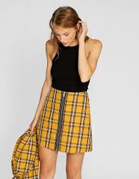 Black And Yellow Checkered Skirt Checked Mini Skirt With Zip Null Stradivarius United Kingdom Mini Skirts Check Mini Skirt Outfits