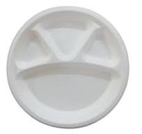 LUSKA Heavy-Duty Sugarcane Paper Plates 12 inch 4 Compartment Round White  (Pack of 25)| Disposable Plates with Partition for Dinner|100% Natural ...