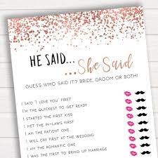 Editable He Said She Said Bridal Shower Game Template Bridal Etsy Rose Gold Bridal Shower Printable Bridal Shower Games Gold Bridal Showers