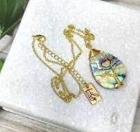 Tree of Life Teardrop Abalone Shell Wire Wrapped Pendant 18” Gold Necklace