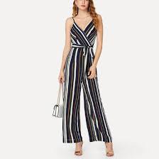 China Self Belted Wide Leg Wrap Striped V Neck Cami Jumpsuit China Jumpsuit And Women Jumpsuit Price