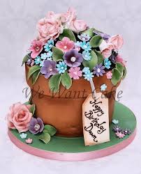 Design Flower Birthday Cake For Mother Dawn S Flower Pot Flower Pot Cake Pretty Birthday Cakes Themed Cakes