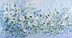Daisy white flower sticker, laptop decal vinyl cute waterbottle tumbler car bumper aesthetic die cut. Blue Painting With White Flowers Wall Art Impasto Textured Painting By Marina Matkina