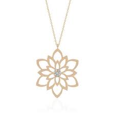 Dahlia Flower Necklace 14k Rose Gold Diamonds Necklace Rose Gold Diamonds Gold