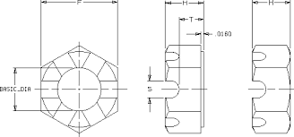 Slotted Hex Nut Size Dimensional Data Table Chart