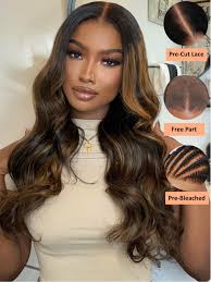 Amazon.com : YIROO Bye Bye Knots Pre Everyting Glueless Wigs Highlight  Balayage Brown Body Wave Put