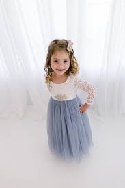 Dusty Blue Gray Tulle Long Sleeve Wedding Dress White Lace Etsy In 2021 Flower Girl Dresses Flower Girl Dress Lace Flower Girl Dresses Blue