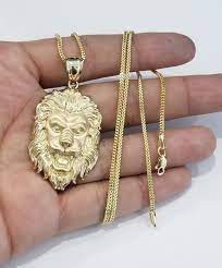 10k Yellow Gold Roaring Lion Face King Jungle Large Charm Pendant Franco Chain By Rg D Lion Pendant Black Rings Yellow Gold Pendants