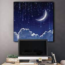 Check spelling or type a new query. Crescent Moon With Bright Falling Stars Above The Clouds Home Art Acrylic Painting Canvas Cloud Painting Simple Canvas Paintings