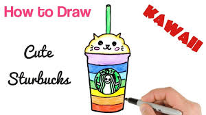 How To Draw Cat Rainbow Starbucks Drink Kawaii Drawings Drawings Cat Drawing