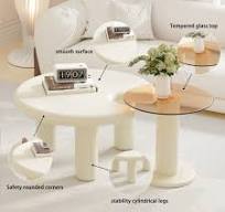 Circular Beige Cream Coffee Table Set Easy Assembly for Living Room