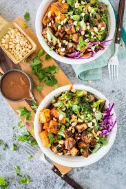 Thai Peanut Tofu Sweet Potato Bowl Recipe Sweet Potato Bowls Tofu Recipes Vegan Recipes