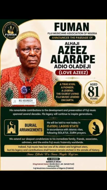 Our Father "Love Azeez" May Your Soul Rest In Perfect Peace | Pako Agege | Facebook