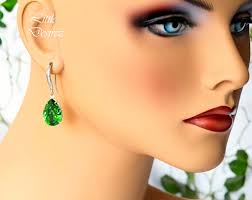 Green Earrings Bright Green Earrings Bridesmaid Earrings Crystal Fern